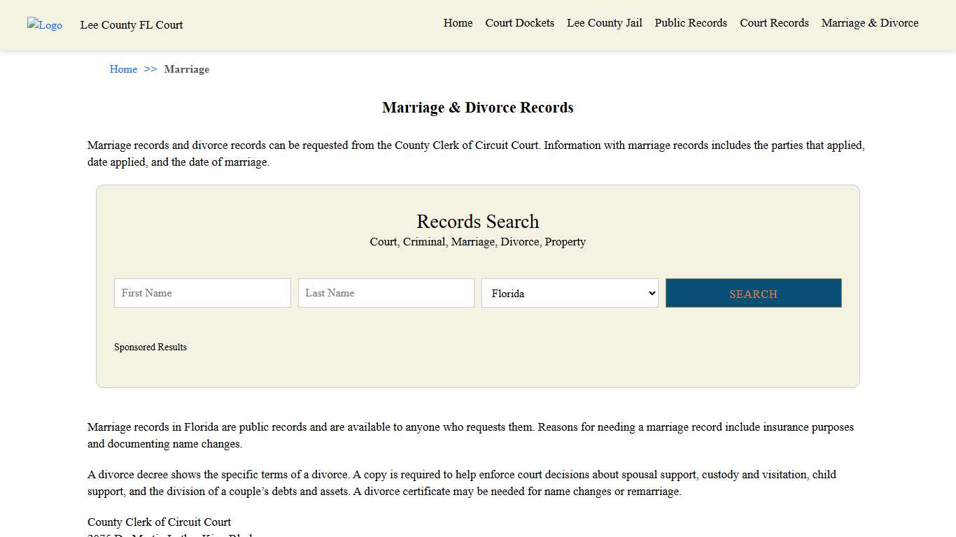 Marriage & Divorce Records Lee County Court